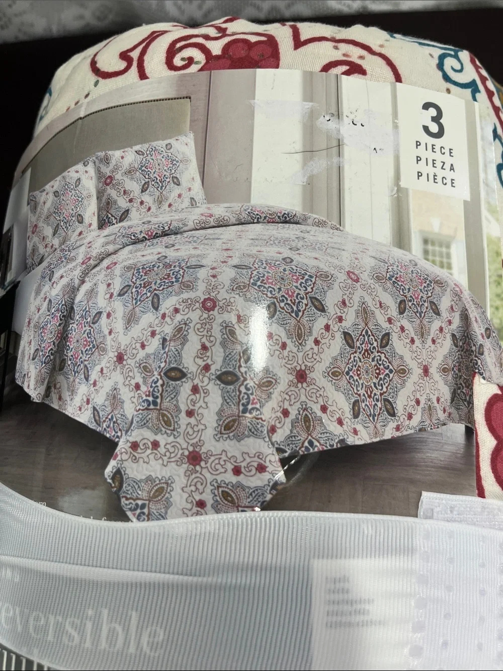 VCNY Home Reversible Quilt Set - Red & Teal Patterned (King) NIB